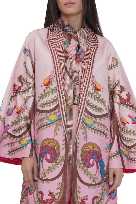 Shop_Limerick By Abirr N' Nanki_Multi Color Satin Embroidery Collared Multicolor Scallop Textured Jacket _Online_at_Aza_Fashions