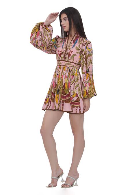 Limerick By Abirr N' Nanki_Multi Color Crepe Embroidery High Neck Multicolor Designer Dress _Online_at_Aza_Fashions