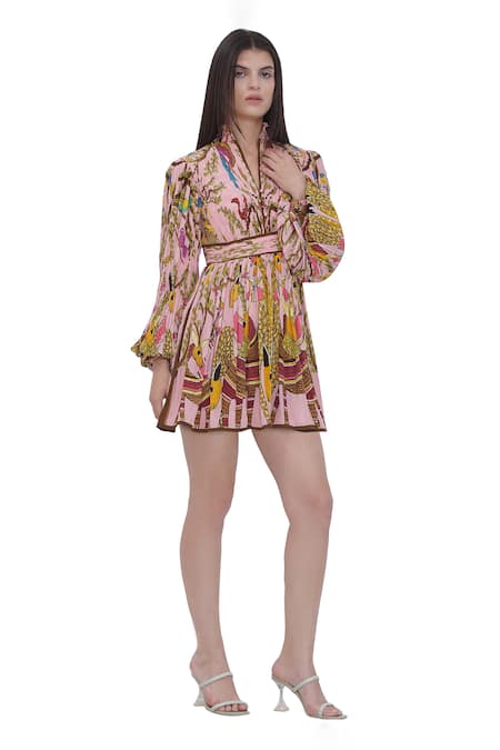 Shop_Limerick By Abirr N' Nanki_Multi Color Crepe Embroidery High Neck Multicolor Designer Dress _Online_at_Aza_Fashions