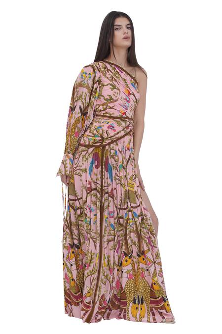 Buy_Limerick By Abirr N' Nanki_Multi Color Crepe One Shoulder Multicolor Printed Maxi Dress _Online_at_Aza_Fashions