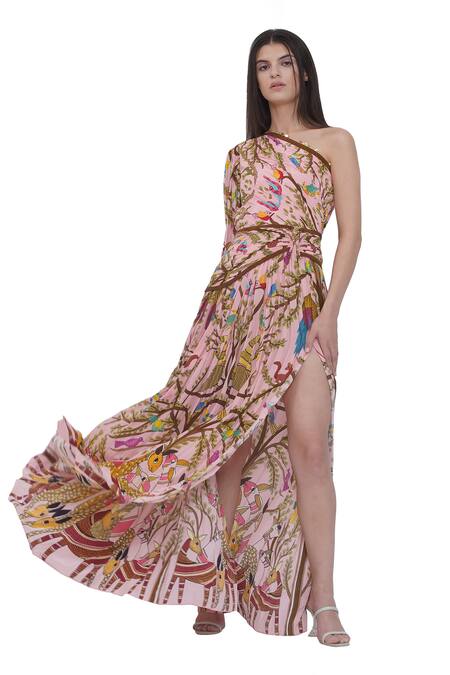Limerick By Abirr N' Nanki_Multi Color Crepe One Shoulder Multicolor Printed Maxi Dress _at_Aza_Fashions