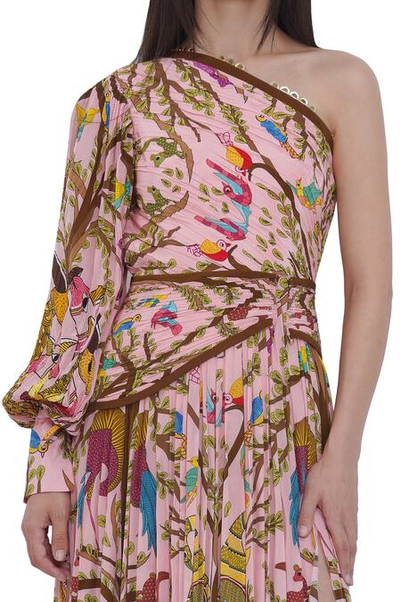 Buy_Limerick By Abirr N' Nanki_Multi Color Crepe One Shoulder Multicolor Printed Maxi Dress 