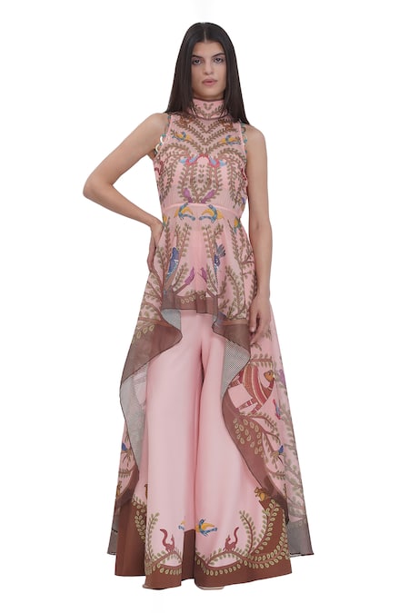 Limerick By Abirr N' Nanki Multi Color Organza Embroidery High Neck Multicolor Asymmetrical Designer Kurta Online at Aza Fashions Limerick By Abirr N' Nanki_Multi Color Organza Embroidery High Neck Multicolor Asymmetrical Designer Kurta _Online_at_Aza_Fashions