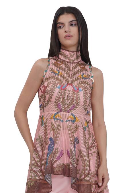 Limerick By Abirr N' Nanki Multi Color Organza Embroidery High Neck Multicolor Asymmetrical Designer Kurta at Aza Fashions Limerick By Abirr N' Nanki_Multi Color Organza Embroidery High Neck Multicolor Asymmetrical Designer Kurta _at_Aza_Fashions