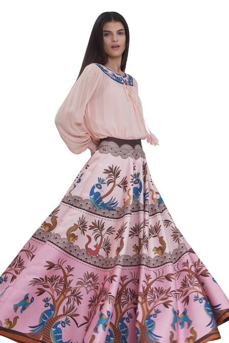 Limerick By Abirr N' Nanki_Blush Georgette, Satin Embroidery Round Neck Multicolor Scallop Textured Top _at_Aza_Fashions