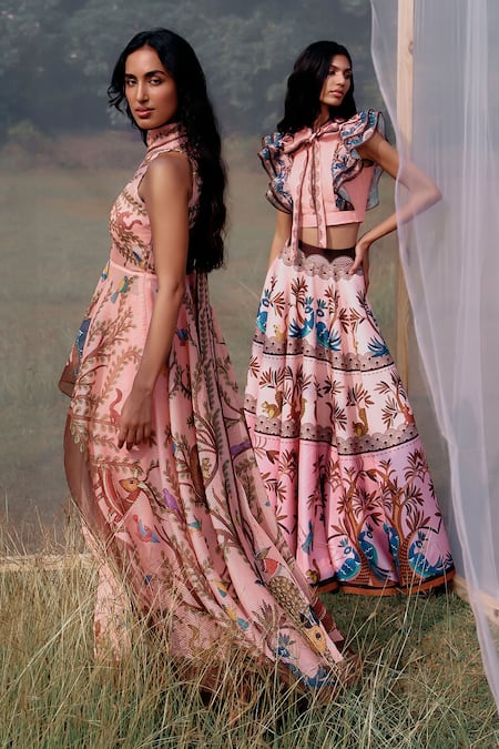 Buy_Limerick By Abirr N' Nanki_Multi Color Organza Embroidery Round Neck Fitted Designer Crop Top _Online_at_Aza_Fashions