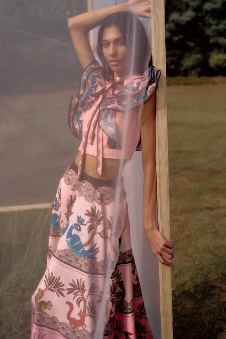 Shop_Limerick By Abirr N' Nanki_Multi Color Organza Embroidery Round Neck Fitted Designer Crop Top _Online_at_Aza_Fashions