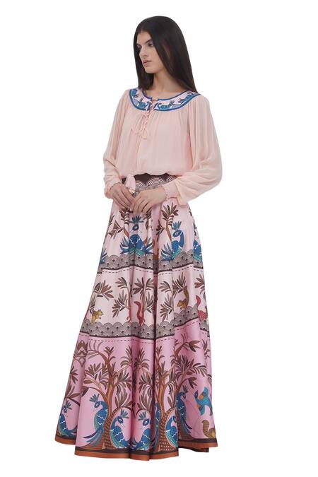 Buy_Limerick By Abirr N' Nanki_Multi Color Satin Multicolor Scallop Textured Skirt _Online_at_Aza_Fashions