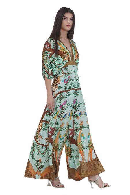 Limerick By Abirr N' Nanki_Multi Color Crepe V-neck Multicolor Printed Designer Jumpsuit _Online_at_Aza_Fashions
