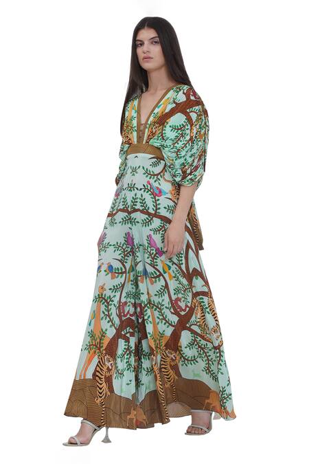 Buy_Limerick By Abirr N' Nanki_Multi Color Crepe V-neck Multicolor Printed Designer Jumpsuit _Online_at_Aza_Fashions