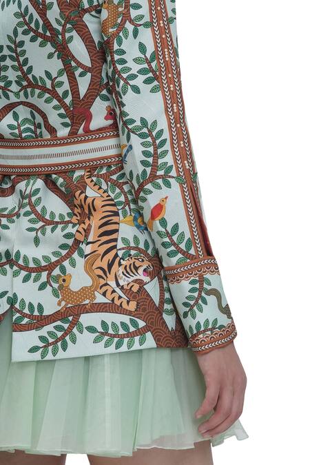 Limerick By Abirr N' Nanki_Multi Color Satin Embroidery V-neck Multicolor Scallop Textured Jacket _at_Aza_Fashions