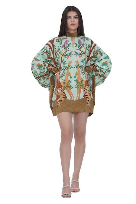 Limerick By Abirr N' Nanki_Multi Color Crepe Keyhole Neck Multicolor Printed Designer Dress _Online_at_Aza_Fashions