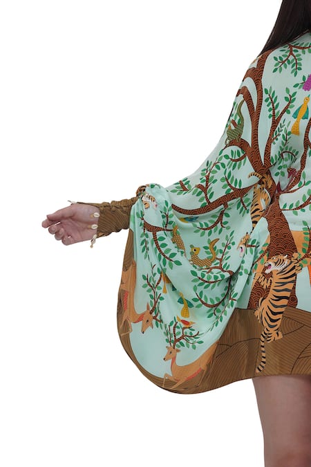 Buy_Limerick By Abirr N' Nanki_Multi Color Crepe Keyhole Neck Multicolor Printed Designer Dress _Online_at_Aza_Fashions