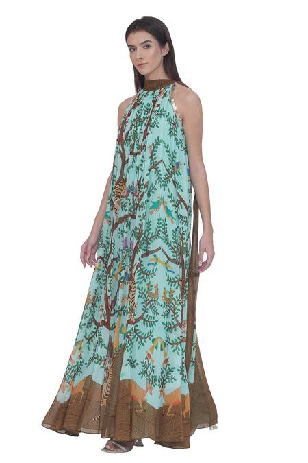 Limerick By Abirr N' Nanki_Multi Color Georgette High Neck Multicolor Printed Maxi Dress _Online_at_Aza_Fashions