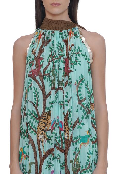 Buy_Limerick By Abirr N' Nanki_Multi Color Georgette High Neck Multicolor Printed Maxi Dress _Online_at_Aza_Fashions