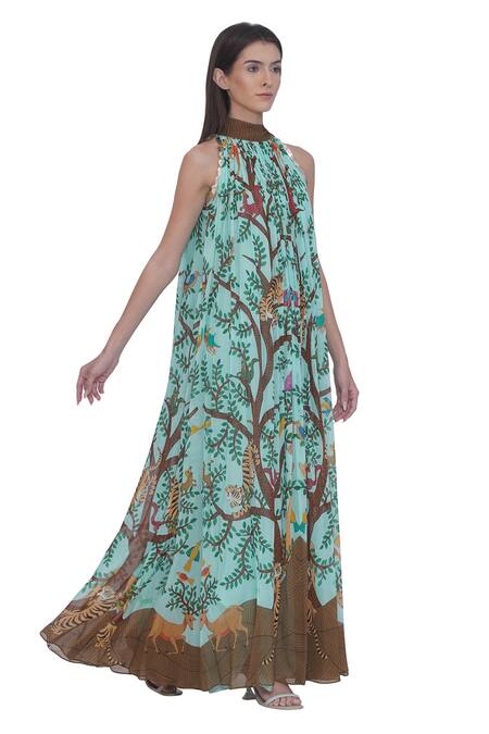 Shop_Limerick By Abirr N' Nanki_Multi Color Georgette High Neck Multicolor Printed Maxi Dress _Online_at_Aza_Fashions