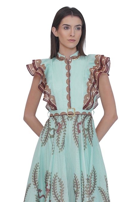 Buy Limerick By Abirr N' Nanki Multi Color Organza High Neck Multicolor Stripe Textured Maxi Dress Online at Aza Fashions Buy_Limerick By Abirr N' Nanki_Multi Color Organza High Neck Multicolor Stripe Textured Maxi Dress _Online_at_Aza_Fashions