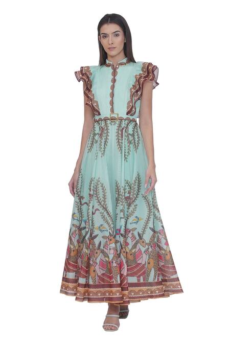 Limerick By Abirr N' Nanki Multi Color Organza High Neck Multicolor Stripe Textured Maxi Dress at Aza Fashions Limerick By Abirr N' Nanki_Multi Color Organza High Neck Multicolor Stripe Textured Maxi Dress _at_Aza_Fashions