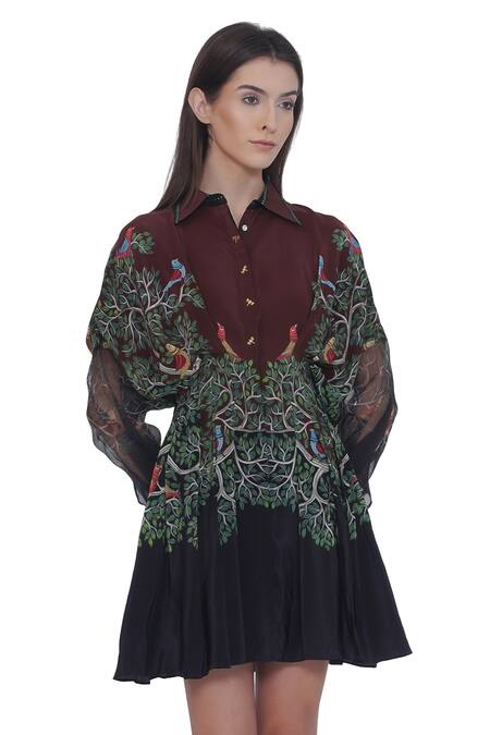 Buy_Limerick By Abirr N' Nanki_Black Crepe, Organza Embroidery Collared And Dress _Online_at_Aza_Fashions