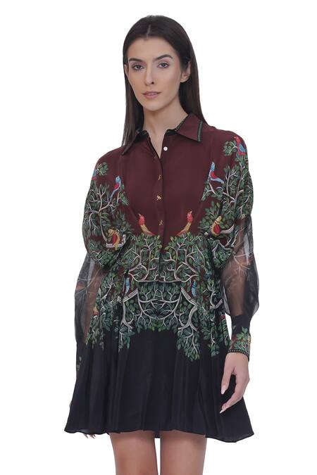 Shop_Limerick By Abirr N' Nanki_Black Crepe, Organza Embroidery Collared And Dress _Online_at_Aza_Fashions