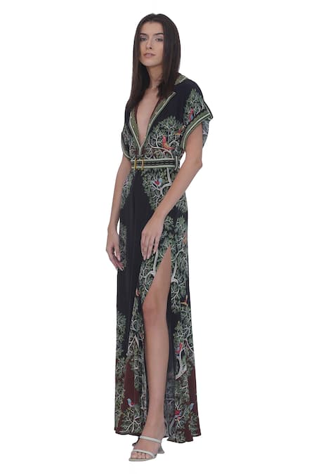 Limerick By Abirr N' Nanki Printed Black Jumpsuit with Belt 