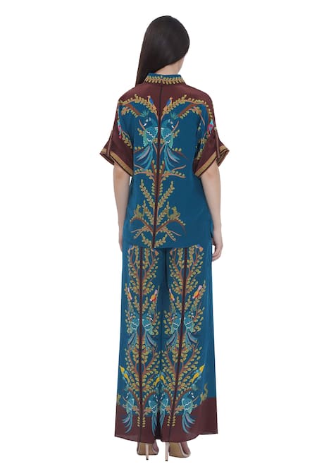 Shop_Limerick By Abirr N' Nanki_Multi Color Crepe Embroidery Collared Multicolor Printed Shirt And Belt Set _at_Aza_Fashions