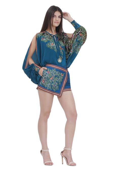 Buy Limerick By Abirr N' Nanki Blue Crepe Embroidery Open Neck Top Online at Aza Fashions Buy_Limerick By Abirr N' Nanki_Blue Crepe Embroidery Open Neck Top _Online_at_Aza_Fashions
