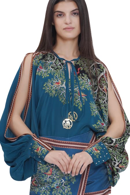 Buy Limerick By Abirr N' Nanki Blue Crepe Embroidery Open Neck Top Buy_Limerick By Abirr N' Nanki_Blue Crepe Embroidery Open Neck Top