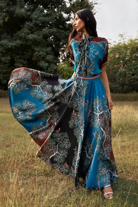 Limerick By Abirr N' Nanki Blue Scallop Textured Satin Skirt 