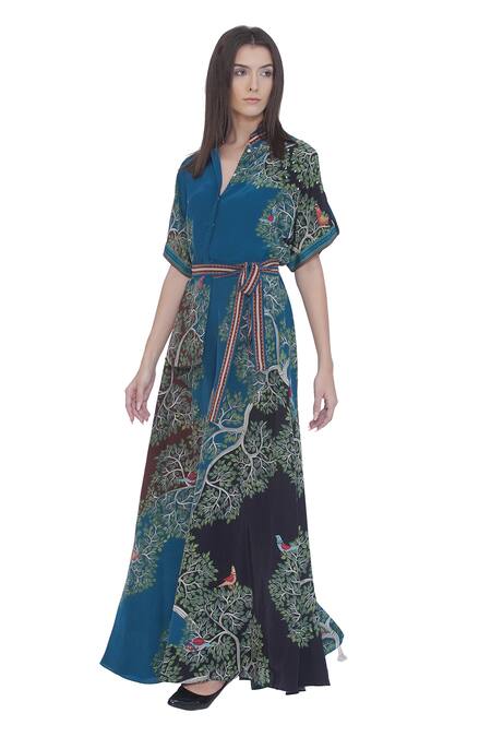 Buy_Limerick By Abirr N' Nanki_Blue Crepe Printed Palazzo Pant _Online_at_Aza_Fashions