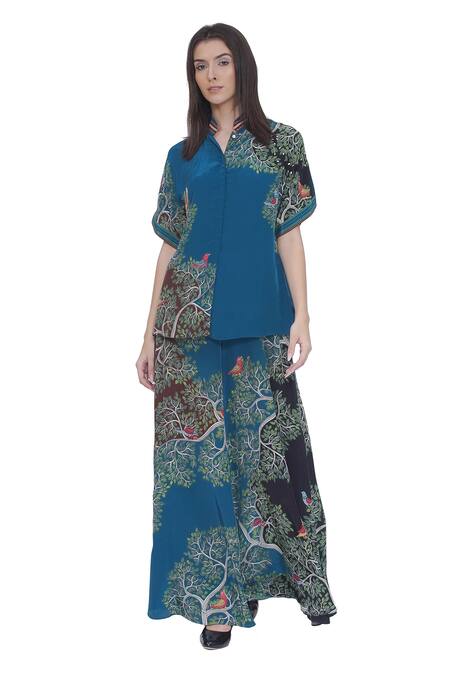 Shop_Limerick By Abirr N' Nanki_Blue Crepe Printed Palazzo Pant _Online_at_Aza_Fashions