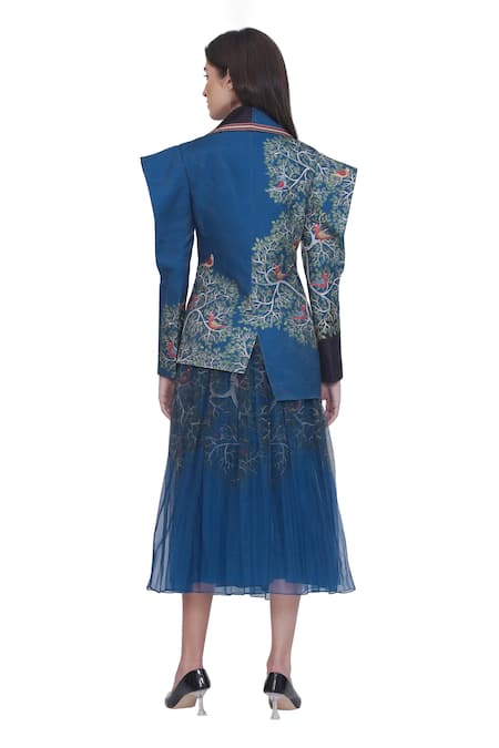 Shop Limerick By Abirr N' Nanki Blue Organza Embroidery Designer Midi Skirt at Aza Fashions Shop_Limerick By Abirr N' Nanki_Blue Organza Embroidery Designer Midi Skirt _at_Aza_Fashions