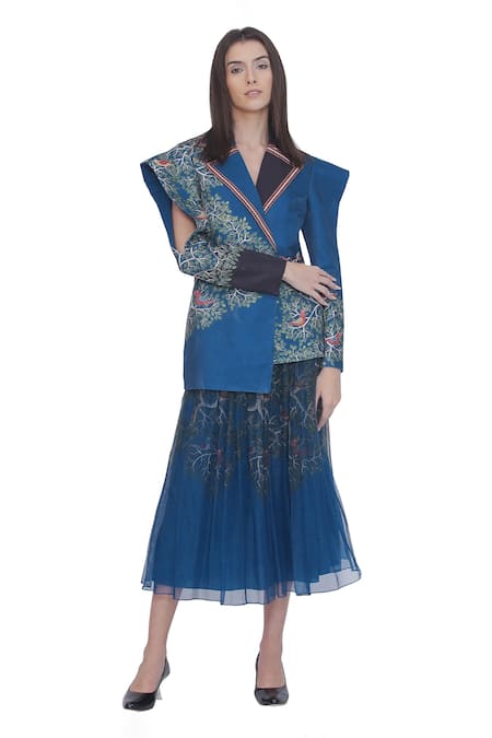 Buy Limerick By Abirr N' Nanki Blue Organza Embroidery Designer Midi Skirt Online at Aza Fashions Buy_Limerick By Abirr N' Nanki_Blue Organza Embroidery Designer Midi Skirt _Online_at_Aza_Fashions