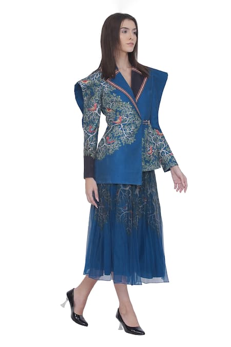 Limerick By Abirr N' Nanki Blue Organza Embroidery Designer Midi Skirt at Aza Fashions Limerick By Abirr N' Nanki_Blue Organza Embroidery Designer Midi Skirt _at_Aza_Fashions