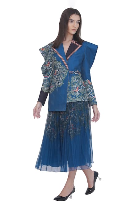 Buy Limerick By Abirr N' Nanki Blue Organza Embroidery Designer Midi Skirt Buy_Limerick By Abirr N' Nanki_Blue Organza Embroidery Designer Midi Skirt