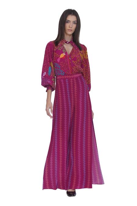 Limerick By Abirr N' Nanki Pink Crepe Floral Print Palazzo Pant at Aza Fashions Limerick By Abirr N' Nanki_Pink Crepe Floral Print Palazzo Pant _at_Aza_Fashions