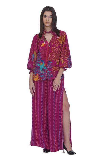 Buy Limerick By Abirr N' Nanki Pink Crepe Floral Print Palazzo Pant Buy_Limerick By Abirr N' Nanki_Pink Crepe Floral Print Palazzo Pant