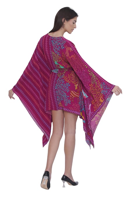 Shop Limerick By Abirr N' Nanki Pink Crepe V-neck Floral Print Kaftan at Aza Fashions Shop_Limerick By Abirr N' Nanki_Pink Crepe V-neck Floral Print Kaftan _at_Aza_Fashions