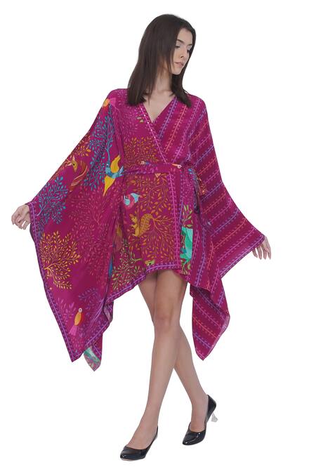 Shop Limerick By Abirr N' Nanki Pink Crepe V-neck Floral Print Kaftan Online at Aza Fashions Shop_Limerick By Abirr N' Nanki_Pink Crepe V-neck Floral Print Kaftan _Online_at_Aza_Fashions