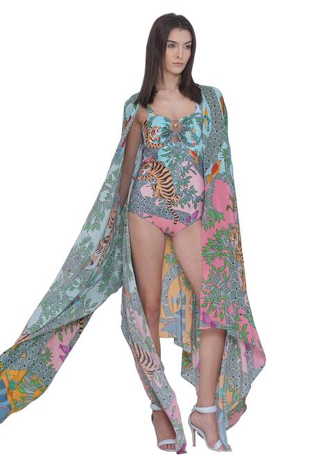 Shop_Limerick By Abirr N' Nanki_Multi Color Multicolor Printed Designer Cape _Online_at_Aza_Fashions