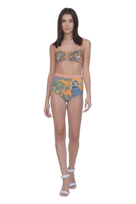 Limerick By Abirr N' Nanki_Multi Color Polyester, Spandex Scoop Neck Designer Multicolor Bikini Set _Online_at_Aza_Fashions