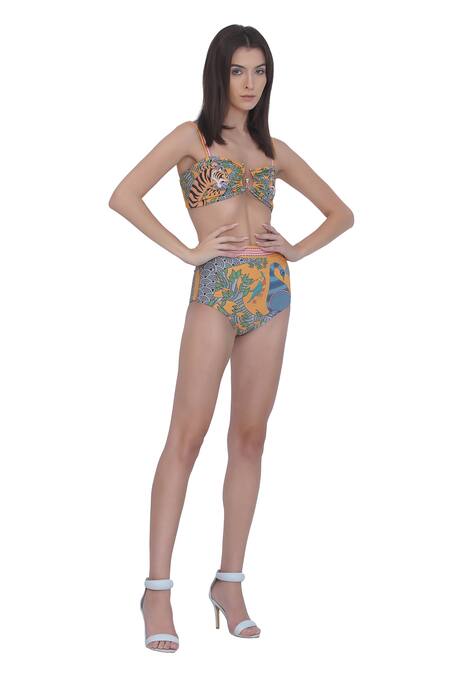 Shop_Limerick By Abirr N' Nanki_Multi Color Polyester, Spandex Scoop Neck Designer Multicolor Bikini Set _Online_at_Aza_Fashions