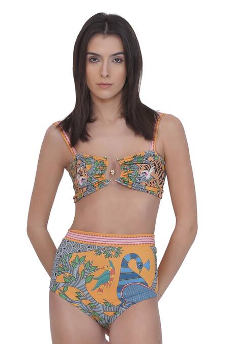 Limerick By Abirr N' Nanki_Multi Color Polyester, Spandex Scoop Neck Designer Multicolor Bikini Set _at_Aza_Fashions