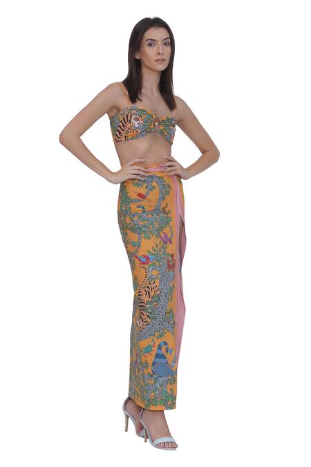 Buy_Limerick By Abirr N' Nanki_Multi Color Polyester, Spandex Multicolor Designer Cover Up Skirt _Online_at_Aza_Fashions