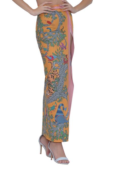 Limerick By Abirr N' Nanki_Multi Color Polyester, Spandex Multicolor Designer Cover Up Skirt _at_Aza_Fashions