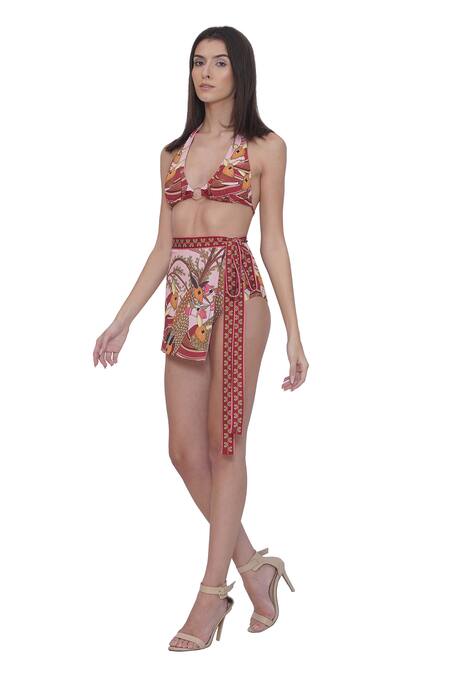 Limerick By Abirr N' Nanki_Multi Color Polyester, Spandex Halter Neck Designer Multicolor Bikini Set _Online_at_Aza_Fashions