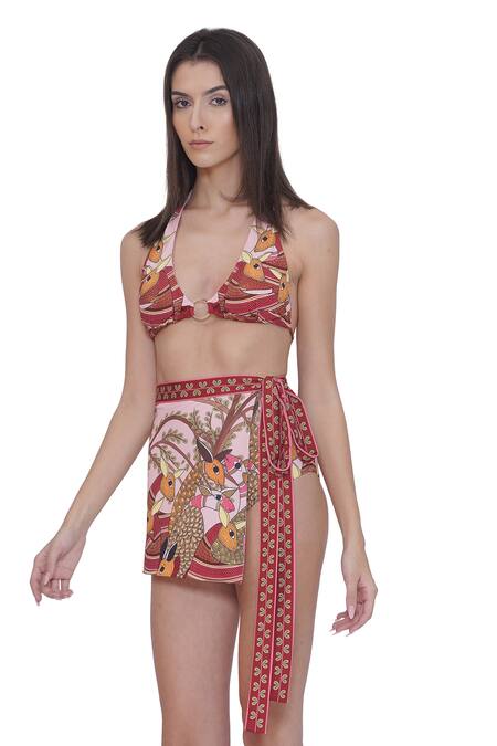 Shop_Limerick By Abirr N' Nanki_Multi Color Polyester, Spandex Halter Neck Designer Multicolor Bikini Set _Online_at_Aza_Fashions