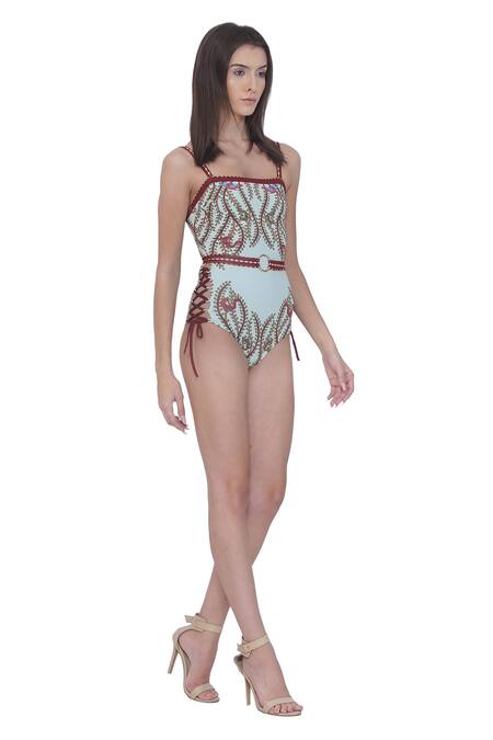 Buy_Limerick By Abirr N' Nanki_Multi Color Polyester, Spandex Square Neck Multicolor Printed Monokini Set _Online_at_Aza_Fashions