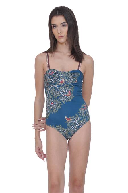 Limerick By Abirr N' Nanki_Multi Color Polyester, Spandex Square Neck Designer Multicolor Monokini _at_Aza_Fashions