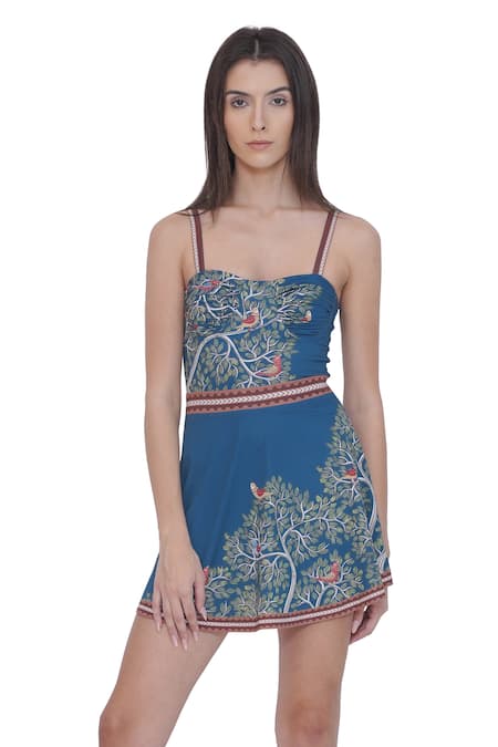 Buy_Limerick By Abirr N' Nanki_Multi Color Polyester, Spandex Square Neck Designer Multicolor Monokini 